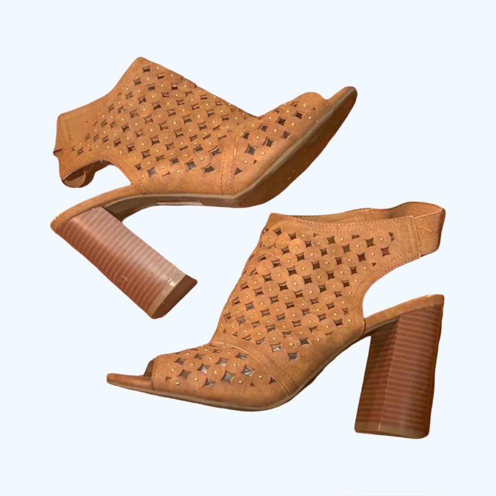 GUESS Studded Suede Stacked Heel Slingbacks